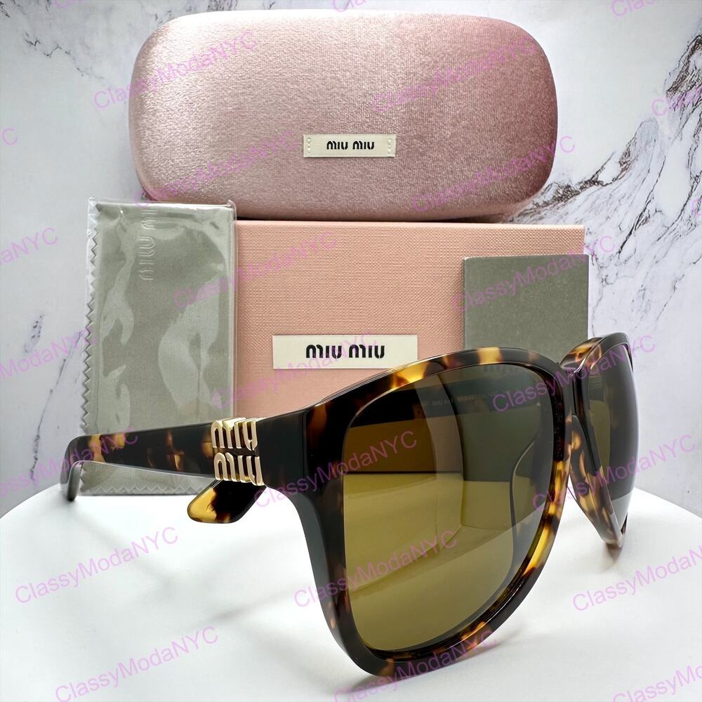 New MIU MIU Sunglasses Aviator Pilot Brown Honey Havana Tortoise